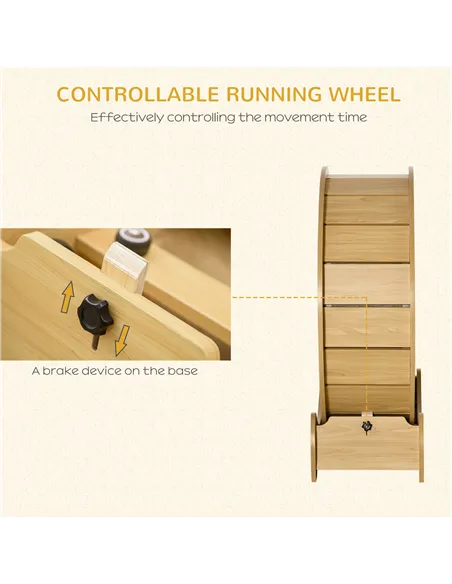 PawHut 30" Wooden Cat Running Wheel with Brake, Natural Wood Finish