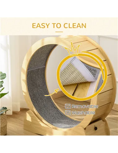 PawHut 30" Wooden Cat Running Wheel with Brake, Natural Wood Finish