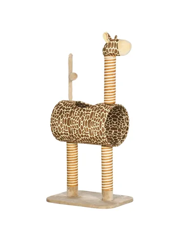 PawHut Giraffe-Designed Cat Tree, with Scratching Posts, Cat Tunnel, Toy Ball - Beige