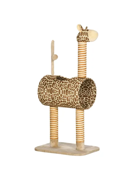 PawHut Giraffe-Designed Cat Tree, with Scratching Posts, Cat Tunnel, Toy Ball - Beige