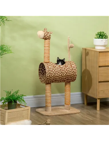 PawHut Giraffe-Designed Cat Tree, with Scratching Posts, Cat Tunnel, Toy Ball - Beige