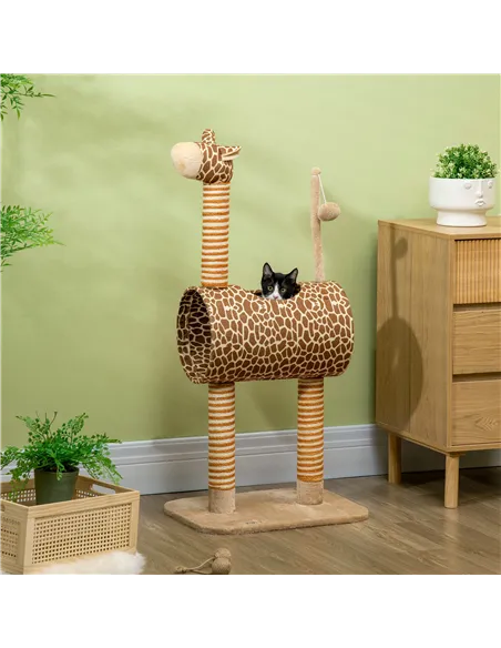 PawHut Giraffe-Designed Cat Tree, with Scratching Posts, Cat Tunnel, Toy Ball - Beige