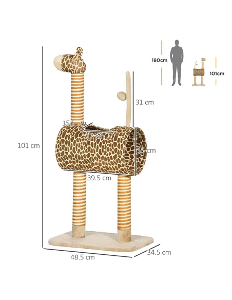 PawHut Giraffe-Designed Cat Tree, with Scratching Posts, Cat Tunnel, Toy Ball - Beige