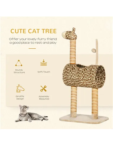 PawHut Giraffe-Designed Cat Tree, with Scratching Posts, Cat Tunnel, Toy Ball - Beige