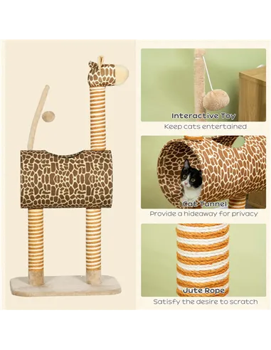 PawHut Giraffe-Designed Cat Tree, with Scratching Posts, Cat Tunnel, Toy Ball - Beige