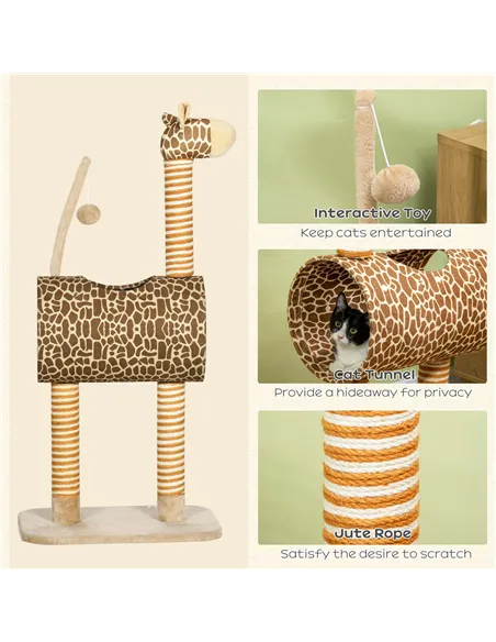 PawHut Giraffe-Designed Cat Tree, with Scratching Posts, Cat Tunnel, Toy Ball - Beige