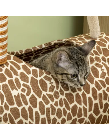PawHut Giraffe-Designed Cat Tree, with Scratching Posts, Cat Tunnel, Toy Ball - Beige