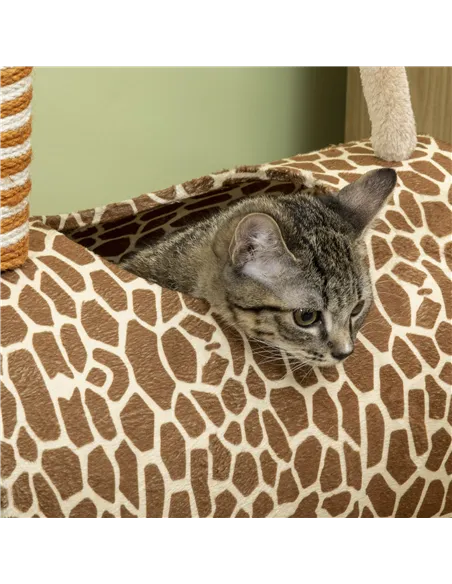 PawHut Giraffe-Designed Cat Tree, with Scratching Posts, Cat Tunnel, Toy Ball - Beige