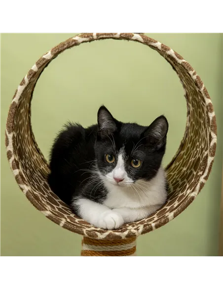 PawHut Giraffe-Designed Cat Tree, with Scratching Posts, Cat Tunnel, Toy Ball - Beige