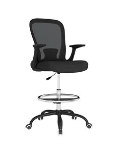 HOMCOM Draughtsman Chair, Mesh Drafting Chair, Ergonomic Office Chair with Flip-up Armrest, Adjustable Foot Ring, Black