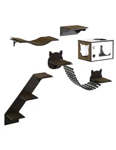 PawHut 5 Piece Cat Wall Shelves, Wall-Mounted Cat Tree for Indoor Use - Brown