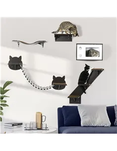 PawHut 5 Piece Cat Wall Shelves, Wall-Mounted Cat Tree for Indoor Use - Brown 2