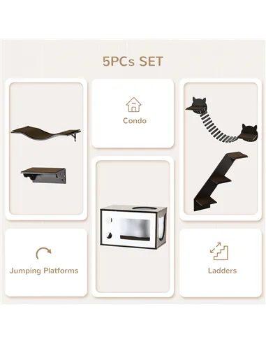 PawHut 5 Piece Cat Wall Shelves, Wall-Mounted Cat Tree for Indoor Use - Brown