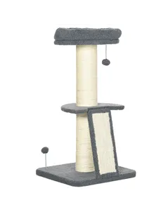 PawHut Cat Tree Tower with Scratching Posts, Pad, Bed, Toy Ball-Dark Grey