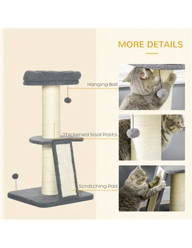 PawHut Cat Tree Tower with Scratching Posts, Pad, Bed, Toy Ball-Dark Grey