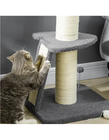 PawHut Cat Tree Tower with Scratching Posts, Pad, Bed, Toy Ball-Dark Grey
