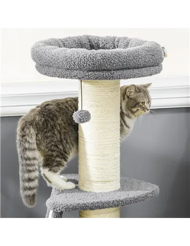 PawHut Cat Tree Tower with Scratching Posts, Pad, Bed, Toy Ball-Dark Grey