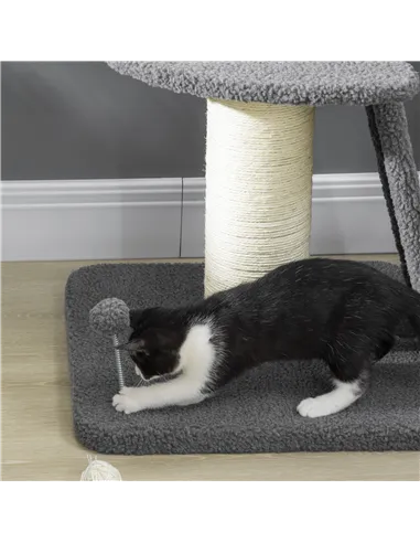 PawHut Cat Tree Tower with Scratching Posts, Pad, Bed, Toy Ball-Dark Grey