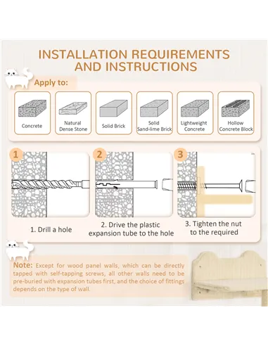 PawHut 4PCs Wall-Mounted Cat Shelves w/ Scratching Post, Hammock, Nest - Beige