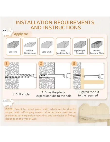 PawHut 4PCs Wall-Mounted Cat Shelves w/ Scratching Post, Hammock, Nest - Beige