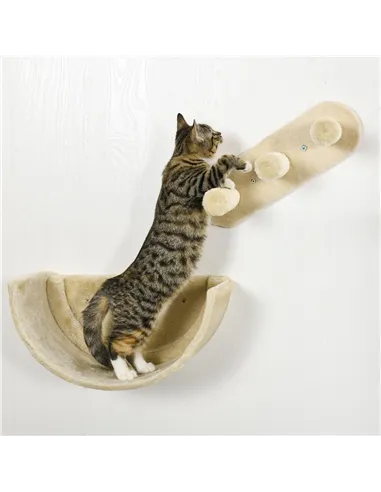 PawHut 4PCs Wall-Mounted Cat Shelves w/ Scratching Post, Hammock, Nest - Beige