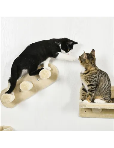 PawHut 4PCs Wall-Mounted Cat Shelves w/ Scratching Post, Hammock, Nest - Beige