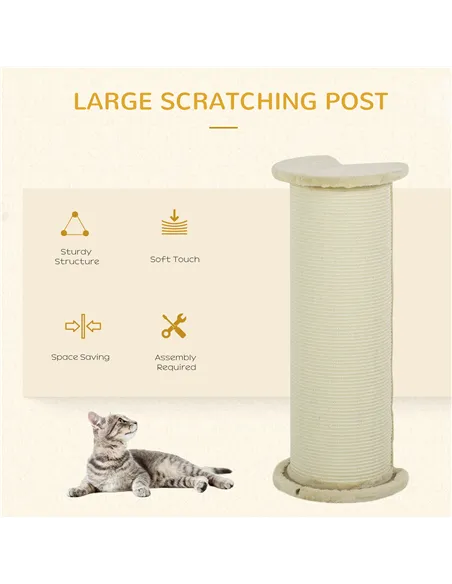 PawHut 85cm Tall Cat Scratching Post, with Sisal Rope, Soft Plush, Anti Tip - Beige
