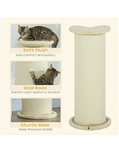 PawHut 85cm Tall Cat Scratching Post, with Sisal Rope, Soft Plush, Anti Tip - Beige