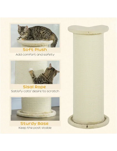 PawHut 85cm Tall Cat Scratching Post, with Sisal Rope, Soft Plush, Anti Tip - Beige