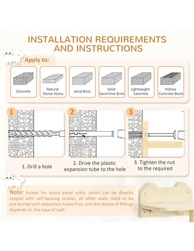 PawHut 4 Piece Cat Shelf with Scratching Post, Wall-Mounted Cat Tree for Indoor Cat - Beige