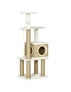 PawHut Cat Tree, with Scratching Post, Cat House & Hanging Toy Ball - Beige