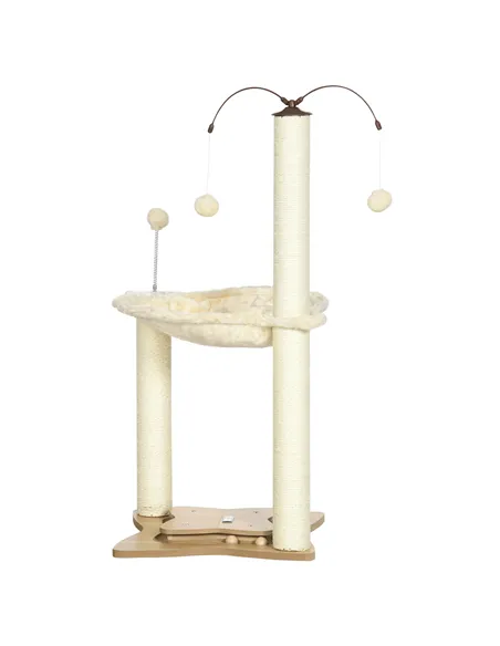 PawHut Cat Tree, with Scratching Posts, Hammock, Toy Ball - Beige