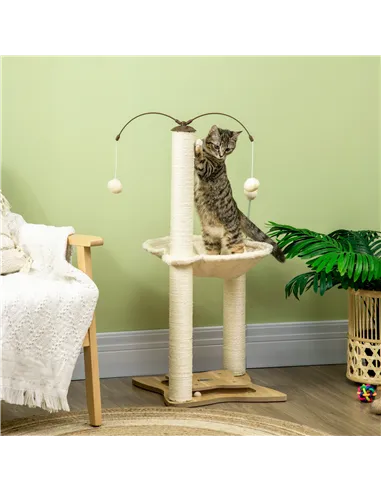 PawHut Cat Tree, with Scratching Posts, Hammock, Toy Ball - Beige