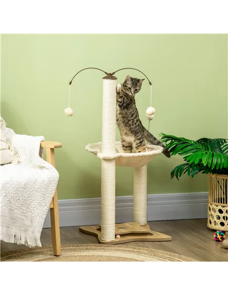PawHut Cat Tree, with Scratching Posts, Hammock, Toy Ball - Beige