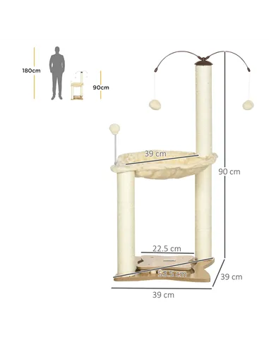 PawHut Cat Tree, with Scratching Posts, Hammock, Toy Ball - Beige