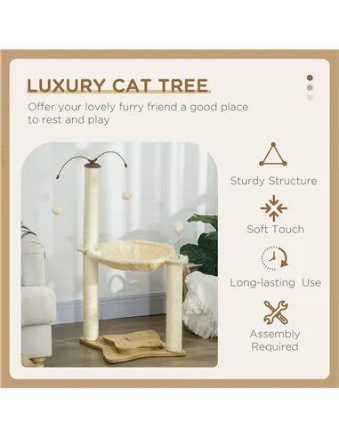 PawHut Cat Tree, with Scratching Posts, Hammock, Toy Ball - Beige