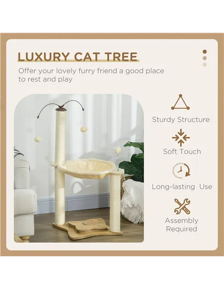 PawHut Cat Tree, with Scratching Posts, Hammock, Toy Ball - Beige