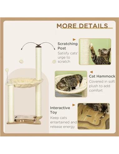 PawHut Cat Tree, with Scratching Posts, Hammock, Toy Ball - Beige