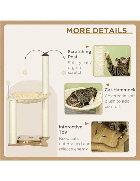 PawHut Cat Tree, with Scratching Posts, Hammock, Toy Ball - Beige