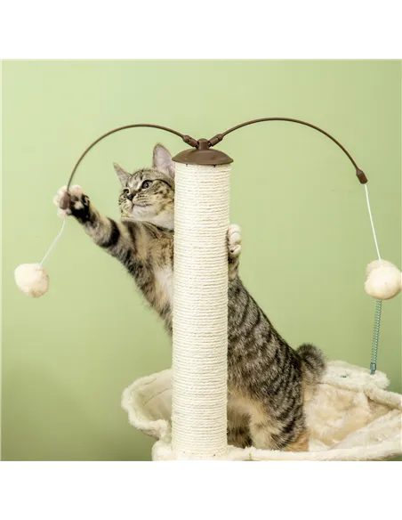 PawHut Cat Tree, with Scratching Posts, Hammock, Toy Ball - Beige