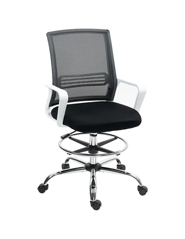 HOMCOM Draughtsman Chair, Mesh Drafting Chair, Ergonomic Office Chair with Lumbar Support, Adjustable Foot Ring, Black