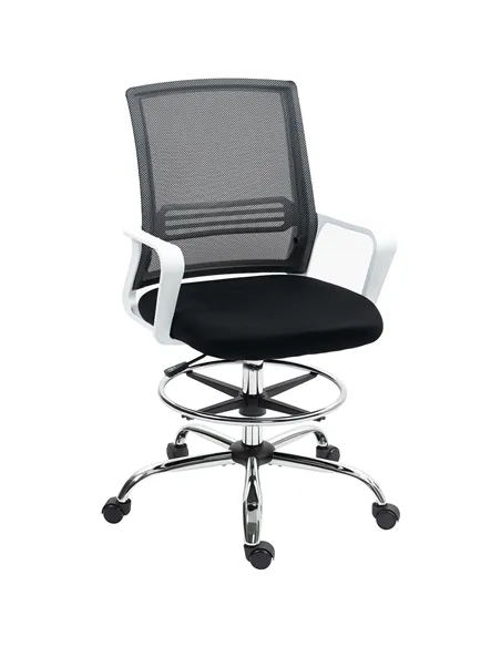 HOMCOM Draughtsman Chair, Mesh Drafting Chair, Ergonomic Office Chair with Lumbar Support, Adjustable Foot Ring, Black