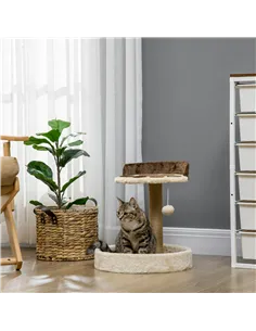 PawHut 44cm Cat Tower, Cat Tree for Indoor Cats, with Sisal Cat Scratching Post, Toy Ball - Brown 2