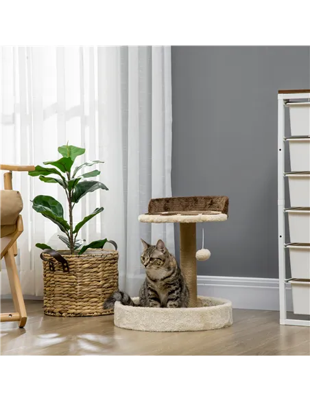 PawHut 44cm Cat Tower, Cat Tree for Indoor Cats, with Sisal Cat Scratching Post, Toy Ball - Brown