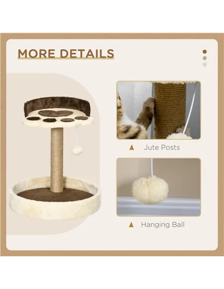 PawHut 44cm Cat Tower, Cat Tree for Indoor Cats, with Sisal Cat Scratching Post, Toy Ball - Brown