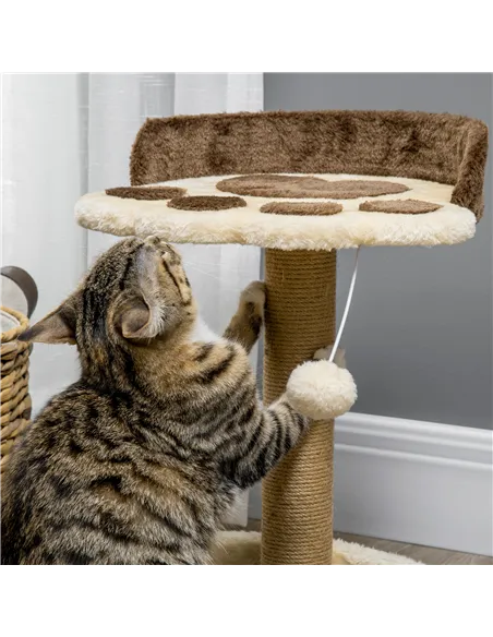 PawHut 44cm Cat Tower, Cat Tree for Indoor Cats, with Sisal Cat Scratching Post, Toy Ball - Brown