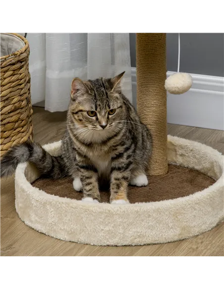 PawHut 44cm Cat Tower, Cat Tree for Indoor Cats, with Sisal Cat Scratching Post, Toy Ball - Brown