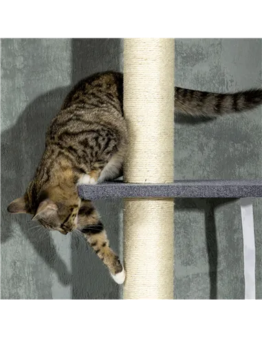 PawHut 240-270cm Floor-To-Ceiling Cat Tree, 5 Tier Cat Climbing Tower, with Bed, Hammock, Platforms, Dark Grey and Cream