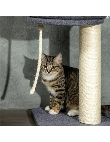 PawHut 240-270cm Floor-To-Ceiling Cat Tree, 5 Tier Cat Climbing Tower, with Bed, Hammock, Platforms, Dark Grey and Cream