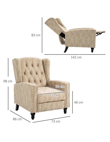 HOMCOM Chesterfield-Style Reclining Armchair - Beige
